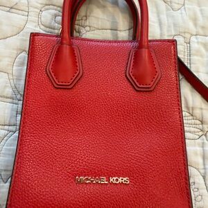 Michael Kors Red Pebbled Mini Crossbody with Gold Logo